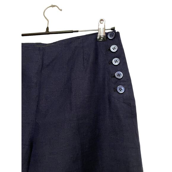 Talbots 100% Linen Wide Leg Pants Women Size 2 Navy Blue Nautical Button Classic - Picture 3 of 6